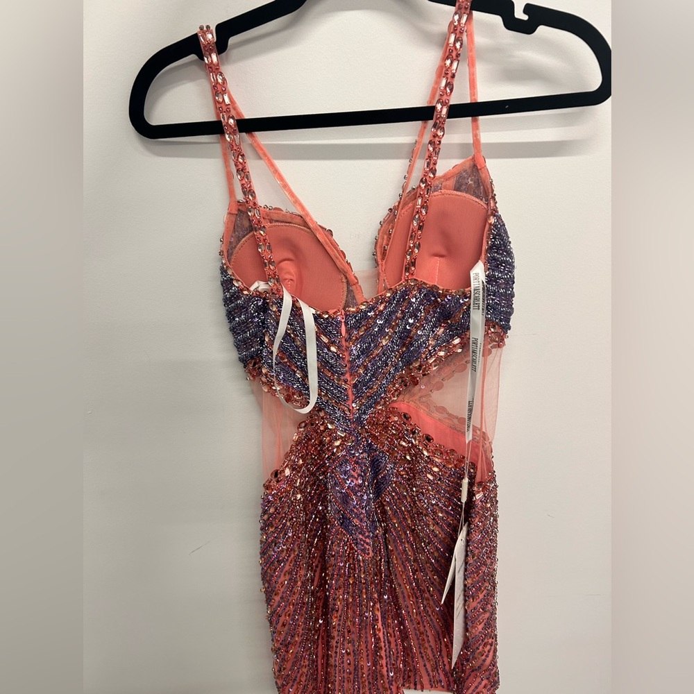 Portia & Scarlett Sheath Dress Elegant Pink and Blue Sequin butterfly Dress - Picture 3 of 6